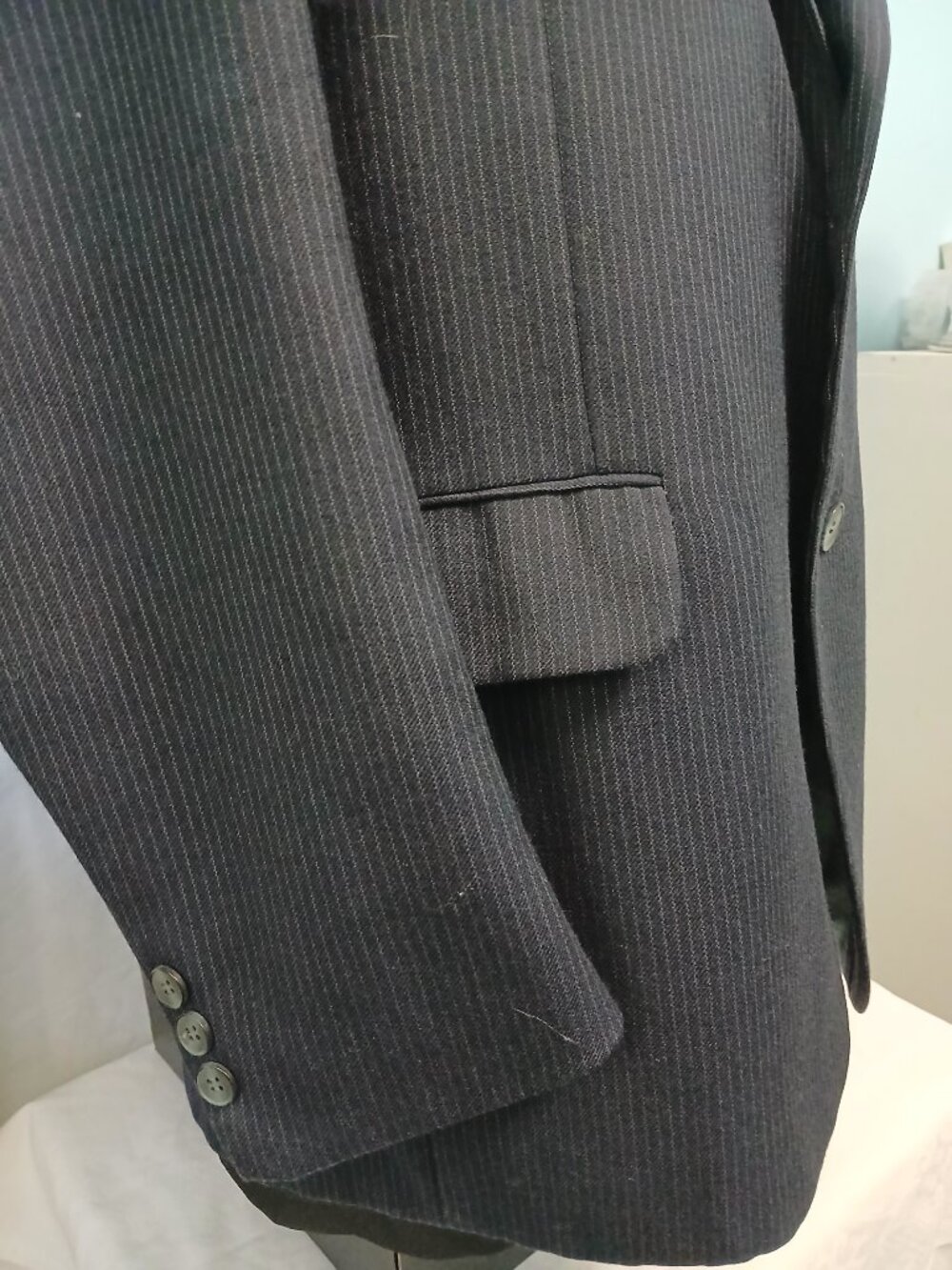3-Piece Navy Wool PinStripe Suit - Picture 3 of 10